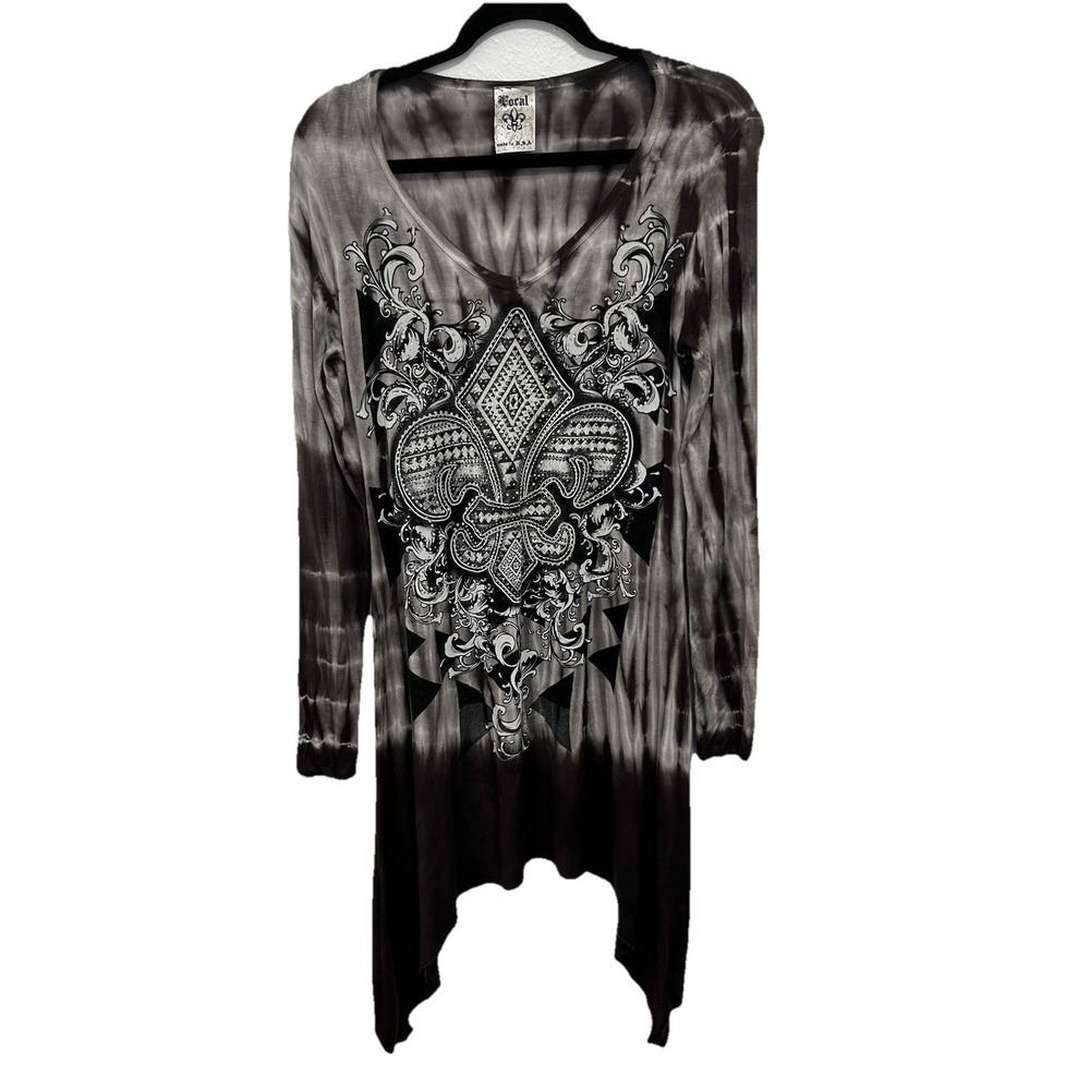 Vocal Shark Bite Tie Dye Tunic Dress Crystal Fleur De Lis Goth Grunge‎ Punk Sz M